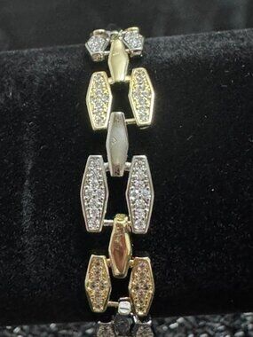 18K Gold Filled Pavé 2-Tone Bracelet with AAA CZ - Size 7" - NWOT